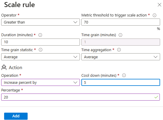 Screenshot of the scaling add rule page.